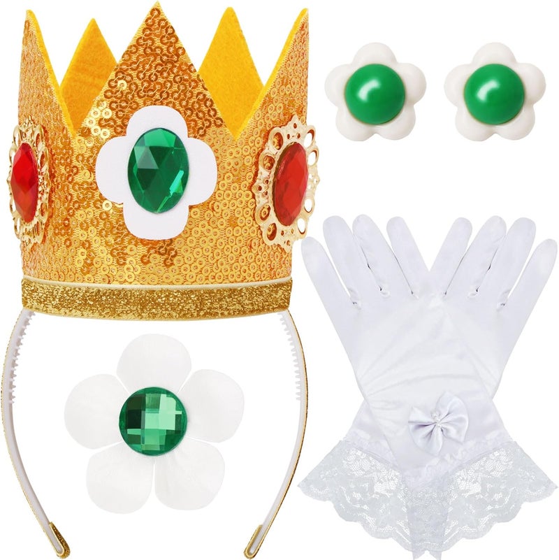 ICECUTE 4 PCS Princess Crown Accessories Kit,Include Crown/Brooch/Earring/Gloves,Princess Costume Accessories for Kids Girls Gold - Image 1